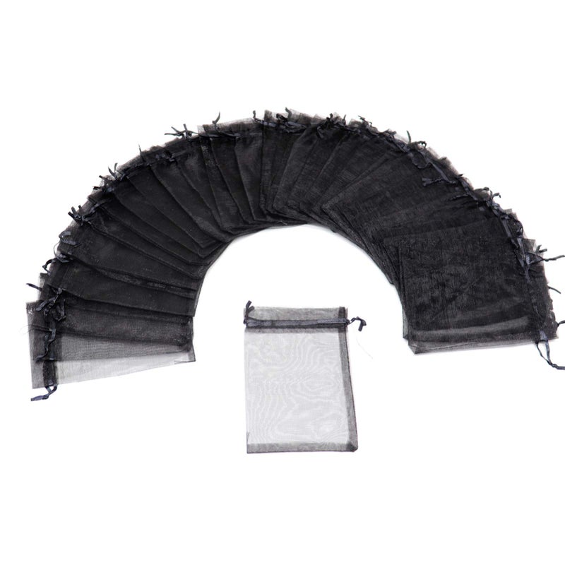 Bezall 50Pcs 3.5x4.5 Inch Sheer Organza Bags, Black Halloween Favor Bags with Drawstring, Festival Party Gift Candy Jewelry Pouches - Image 2